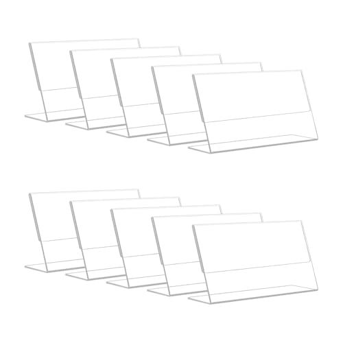 Image of L-Shape Acrylic Price Tag Holder, 3*2 Inches, Pack of 10, Table Display stand & Name Card Holder for Bakery Counters, Buffets, Shops, Restaurants, and Supermarkets (L-Shape 3*2)