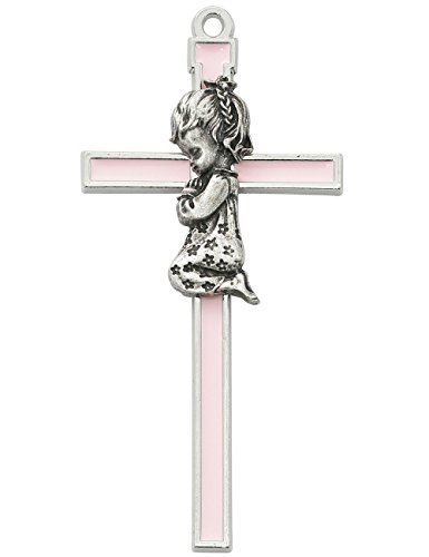 All Patron Saints Pink with Silver Color Trim Praying Baby Girl Wall Cross