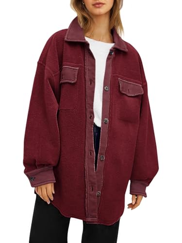 Fisoew Womens Oversized Long Sleeve Button Down Shirt Jacket Soft Comfy Casual Shacket Coats with Pockets