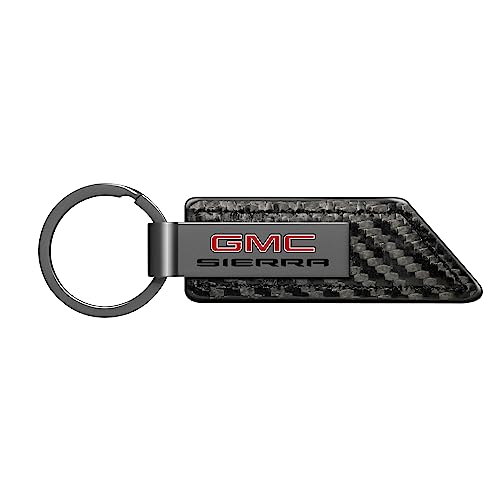 iPick Image for GMC Sierra PU Leather Carbon Fiber Texture Strap Black Metal Bar Key Chain - Official Licensed