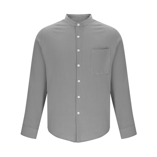 Men's Long Sleeve Henley Shirt Casual Lightweight Breathable Button Banded Collar Shirt Beach Summer Top with Pocket2