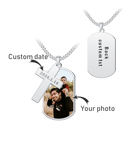 Custom Picture Necklace Personalized Photo Cross Name Pendant for Men Dad Custom Nameplated Dog Tag Necklace for Memorial Necklace with Picture Hip Hop Jewelry2