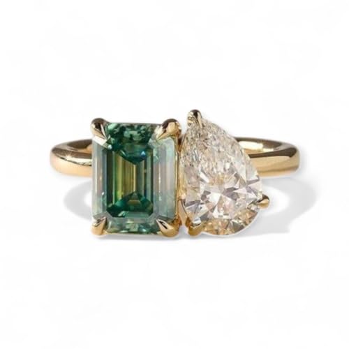 Vintage Toi Et Moi Engagement Ring, Tourmaline Moissanite Promise Ring, Engagement Jewelry, Two Stone Rings, Moi Et Toi Rings Gift for Her • SE124