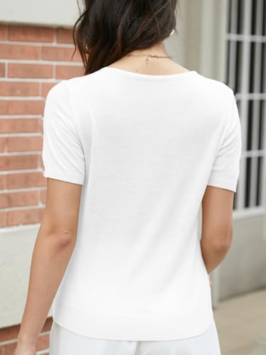 DAIMIDY Women's Knit Cotton Sweater Short Sleeve V Neck Basic Casual Classic Fit Lightweight Soft Pullover Top3