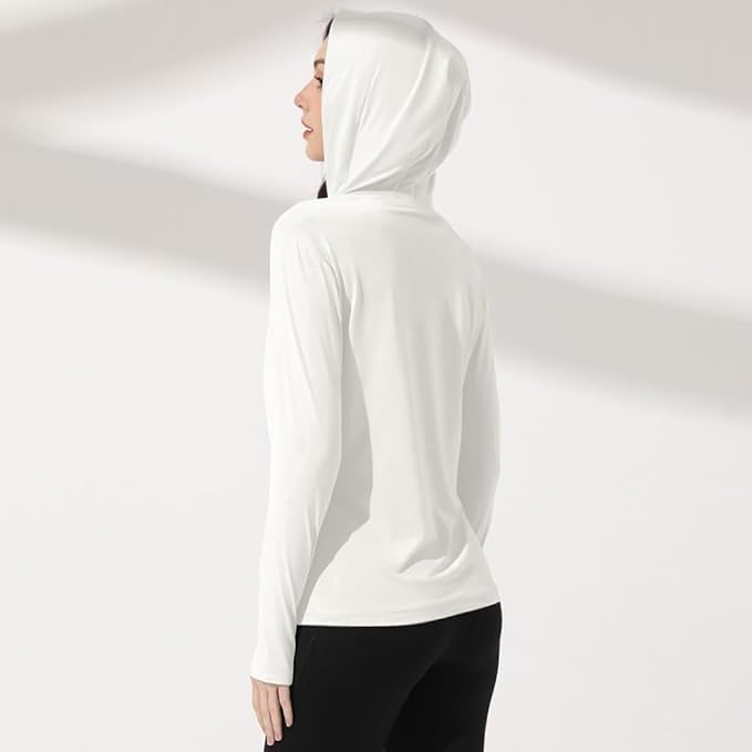 Image of Alexvyan Size-L White Full Length Women's UV & Sun Protection Jacket with 4 Pocket, Lightweight Summer Sun Screen Hoodie, UPF 50+ Protection for Outdoors, Long Full Zipper Jacket- FIT 50-65 KG