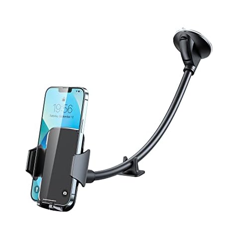 YOSH Windscreen Car Phone Holder, Adjustable Windshield Phone Mount with Long Arm Gooseneck & Strong Suction Cup, Easy-to-use Phone Cradle for Car Mini Van for iPhone 13 12 Pro Samsung Huawei Xiaomi Cover