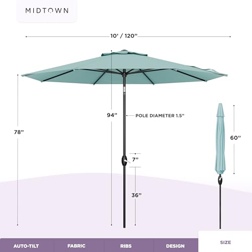 Image of Midtown Umbrellas - The Swilt 8 Ft Patio Umbrellas with 360 Swivel & Tilt Mechanism, 8 Fiberglass Ribs & Terylast Polyester Fabric for Backyard, Deck, Pool & Cafes - Seawater Canopy, Black Pole