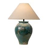 Lámpara de Mesa Moderna de cerámica con Base de Porcelana esmaltada Verde y Pantalla de Tela cónica, iluminación de Noche para Sala de Estar, Dormitorio y Oficina.