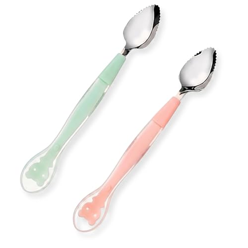 Image of VIN Double Headed Baby Spoon Silicone Soft Baby Fruit Scraping Mud 2 in 1 Feeding Spoons Training Scrapping Fruits for Children Babies Multicolor - 19.5 Cm (2 Pieces)