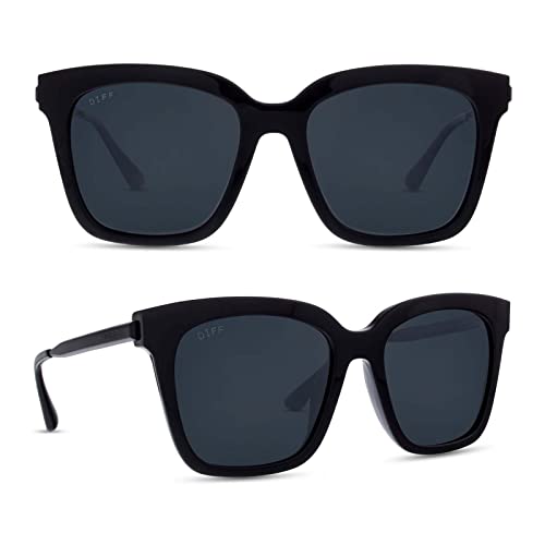 DIFF Bella Designer Oversized Square Sunglasses for Women UV400 Polarized Protection, Black Frame