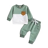 Today's Deals Toddler Boys Sweatshirt Round Neck Long Sleeve Tops Girls Tracksuit Elasticized Pants with Pocket Outfit 2Pcs Set ropa para Bebe recien nacido niña Light Green