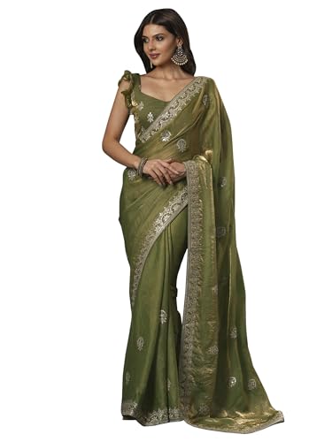 Image of SAREE MALL Women's Satin Silk Embroidered Saree With Unstitched Blouse (KRIYNS4001 KH Parent)