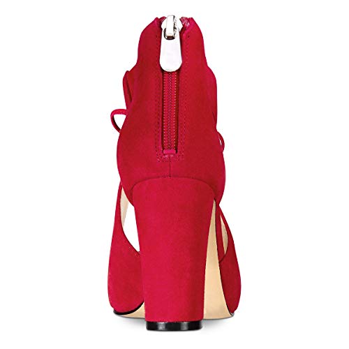 XYD Women Closed Pointed Toe Cutout Casual Dress Pumps Booties Chunky Block Heel Bow Tie Back Zip Shoes3