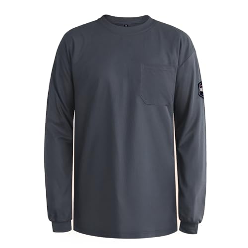 Uno Mejor FR Shirts for Men 7.5OZ Welding Shirt 100% C Flame Resistant Welding Jacket Mens Fire Retardant FR Clothing for Men Durable Welding Gear for Safety Work Grey-YL XL