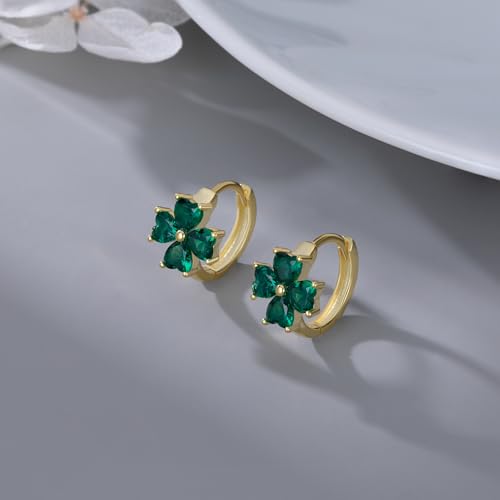 Reffeer Solid 925 Sterling Silver CZ Leaf Hoop Earrings Clover for Women Teens Shamrock Earrings Hoops Clover Leaves3