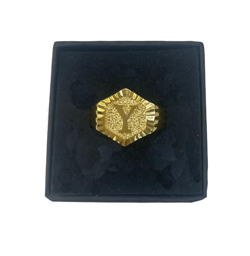 Image of 18k gold plated brass Hexagon shape initial ring already sized ring