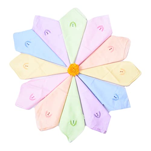 Image of ANTONIA Personalized Cotton Women's Handkerchiefs with Embroidered Initials, Assorted Colours (33 cm x 33 cm)