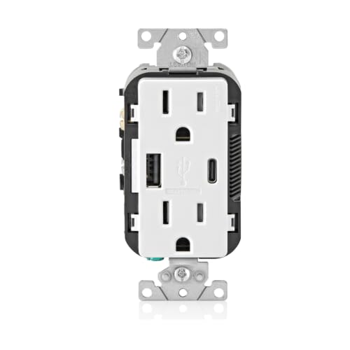 Image of Leviton 18W USB Type-A /C in-Wall Charger with 15A Tamper-Resistant Outlet, USB Charger for Smartphones, Not for Laptops, T5638-W, White