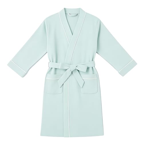 EK4YDNDS 100% Cotton Girls Robe Soft Spa Kimono Long Bathrobe for Kids 2-12 Years(grey green 6y)