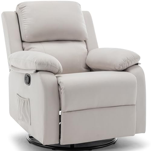 Image of Korser Recliner Chair, 360 Swivel Rocker Chair for Adults, Small Rocking Recliner Chair for Small Spaces, Upholstered Fabric Glider Recliner Nursery Chair with Side Pockets for Living Room, Nursery