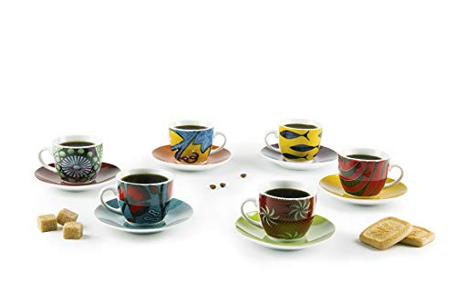 Excelsa Afrika - Juego de 6 tazas de café con platillo, 90 ml, porcelana, multicolor - Imagen 3