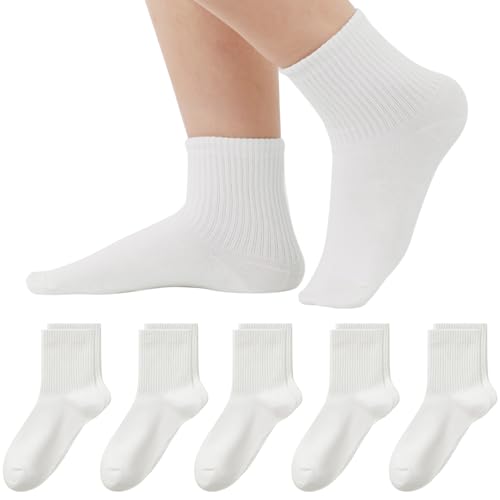 Women's Casual Thin Crew Socks (5-Pairs) - 95% Cotton Comfort Non-Binding Fit Everyday, Above Ankle Socks for Women