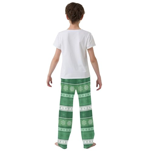 Boys' Pants Christmas Snowflakes Nice Green White Long Bottoms Jogger Pants Elastic Waist Trousers with Pockets S-XL3