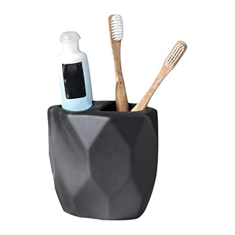Matte Toothbrush Holders for Bathrooms, Black Toothbrush Holder with 2 Compartment, Ceramic Tooth Brushing Cup Holders, Electric Toothbrush and Toothpaste Organizer Stand for Vanity Countertop Cover