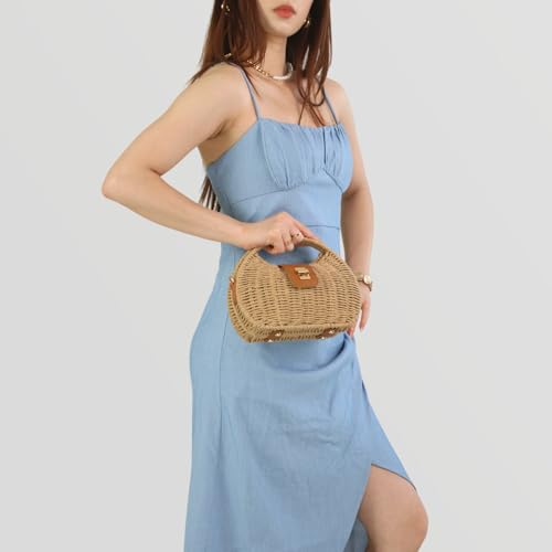 Bolso cruzado de paja para mujer con asa y correa miniatura 6