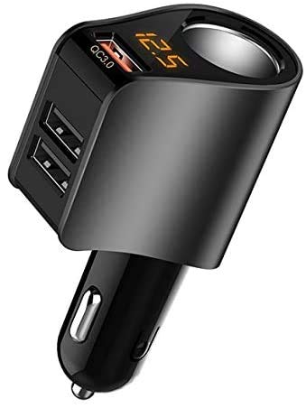 Car Charger,Multi USB Cigarette Lighter Adapter,Socket Splitter with 3 USB and Voltage Meter,Compatible for iPhone,iPad,Apple Watch,Airpods,Samsung,LG,HTC,GPS,Android Phone (Black QC3.0)