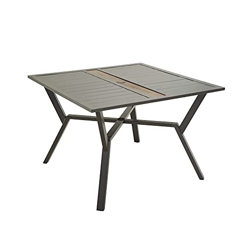 Image of LOKATSE HOME Patio Dining Metal Square Table Outdoor Furniture with 2.1 inch Umbrella Hole, Steel Legs, Grey