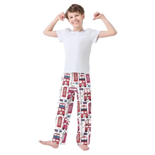 British Bus Boys Long Pants Soft Trousers Elastic Waist Kids Lounge Bottoms with Pockets S-XL2