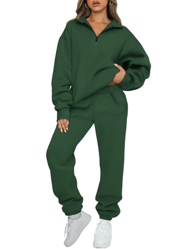 Image of AUTOMET Women's Sweatsuits 2 Piece Outfits Lounge Sets | Cozy Airport Outfits,Casual Sweat Sets for Fall and Winter,Half Zip Pullover and Baggy Sweatpants with Pockets