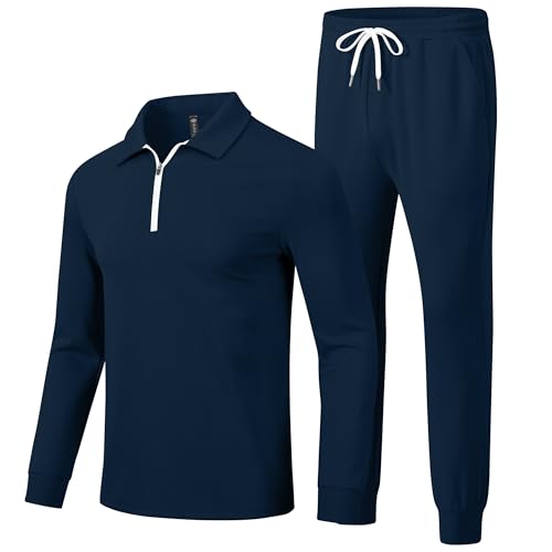 MoFiz Herren Trainingsanzug Jogginganzug Freizeitanzug Sportanzug Langarm Atmungsaktiv Fitness Sweatshirt & Sporthose Hausanzug Tracksuit set Marineblau Größe US M/EU L