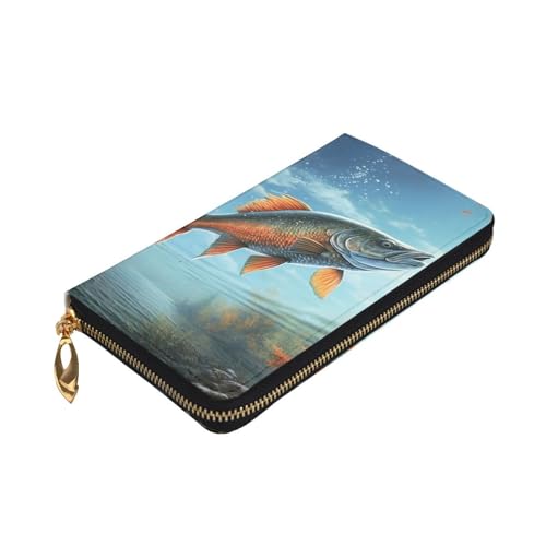 Safflower Flying Fish Wallet For Women Men Clutch Rfid Blocking Leather Wallets Large Capacity Purse Credit Card Holder Money Case With Zipper Phone Holder Long Travel Purse3