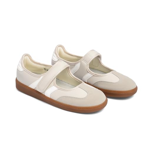 Image of Mary Jane Sneakers for Women Slip on Ballet Flats Walking Retro Sneakers | Round Toe Mary Jane Shoes,Hook and Loop,Lightweight Footwear,Women Fashion Sneakers for Walking, Travel, Workout, Daily Wear
