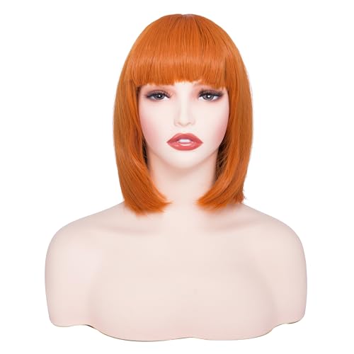 Image of Rose bud Orange Wig Bob Straight 12 Inch Short Hair Cosplay Wigs for Women Costume Party Halloween