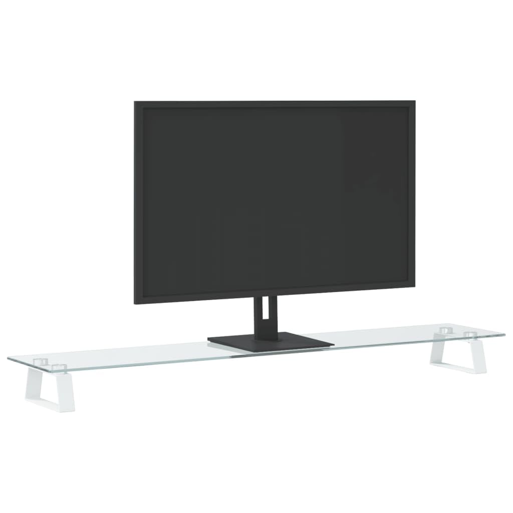 Supporto per monitor da scrivania, bianco, 100 x 20 x 8 cm, in vetro temperato e metallo, per ufficio e lavoro domestico