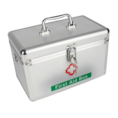 Image of Silver First Aid Box with Aluminium and Steel Protector Corners | Durable Medical Storage Case for Home, Office, and Travel, Heavy-Duty Corner Protectors, Secure Kit Home Workplace.
