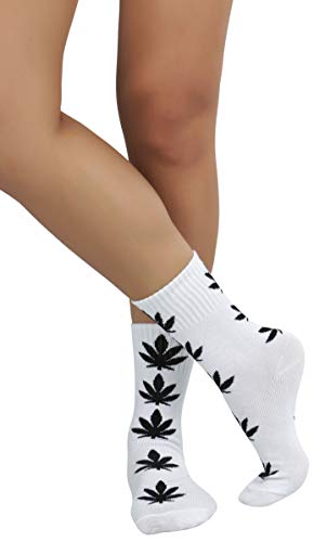 Image of ToBeInStyle Women's Crew Calf Fun Socks Marijuana Weed Leaf Print Novelty Statement Hosiery