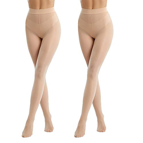 Semi Opaque Microfiber Tights, 2Pack Durable Solid Color Stockings, Footed Pantyhose for Women, Girls