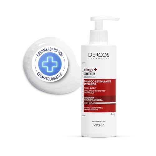 Vichy Dercos Energy+, Shampoo Estimulante, Tratamento Antiqueda para Cabelos Fracos e Quebradiços, Fortalece os Fios com Aminexil, Niacinamida e Vitamina E, 400g
