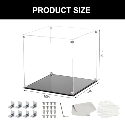 Image of 10x10x10Inch Self-Assembly Acrylic Clear Display Case | Acrylic Display Box Cube Collectibles Show Box, Removable Countertop Box for Collectible Helmet Basketball Home Organization