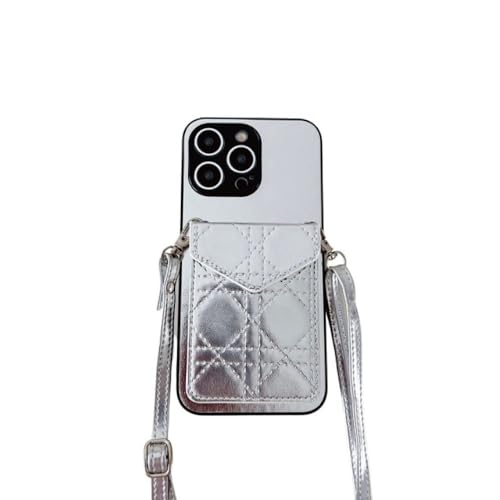 Étui portefeuille iPhone X XS cuir argenté anti-perte avec bandoulière pratique