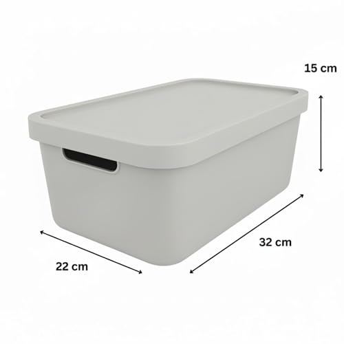 Plastard Aufbewahrungsboxen mit Deckel 7,5 L, 4er-Set, Grau, BPA-frei, Stapelbar, Ordnungsbox für Küche, Bad, Büro, Kinderzimmer, Regale – Robuste Kunststoffbox, Kleiderbox