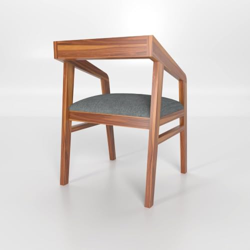 Image of Solid Sheesham Wood Dining Chair Set of 6 for Living Room & Dining Room | Wooden Arm Chair with Upholstered Cushion Seat | Premium Wooden Dining Chairs