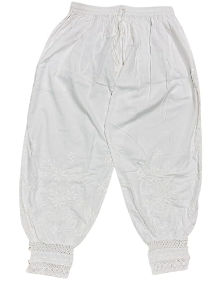 Lucknowi Chikankari Handwork Afgani Style Pant and Salwar (Free Size) White-image-28