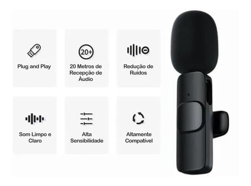 Kit com 2 Microfones de Lapela Sem Fio Wireless com Receptor Profissional Tipo C para Reuniões, Pale