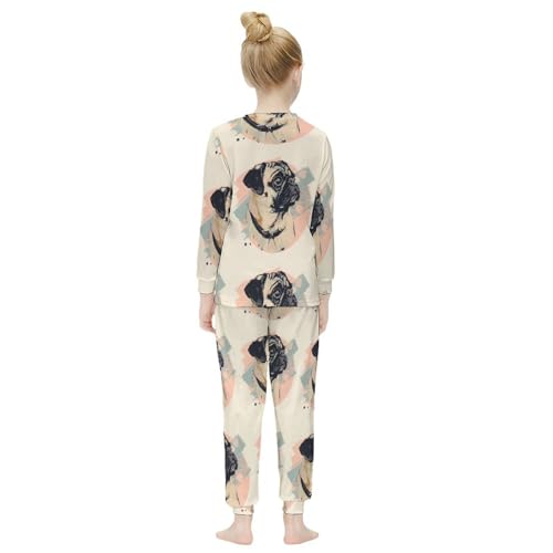 Cute Dog Breed Pug And DogGirls Pajamas, Long-sleeved Casual Pajamas And Home Clothes7-9Y（120cm）4