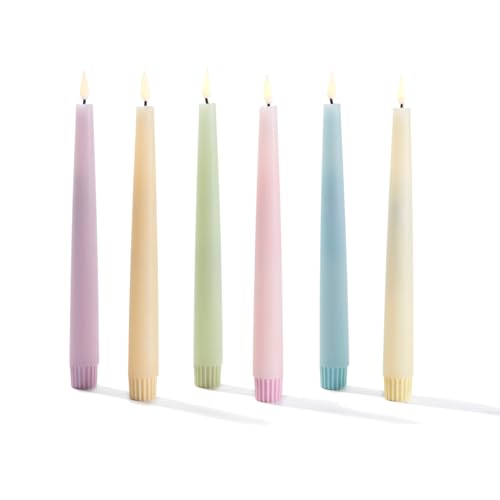Image of LampLust Flameless Taper Candles with Remote, 9 Inch, 6 Pack Multicolor Pastel LED Candle Sticks, Flickering Flameless Candles for Baby Shower Decoration, Gender Reveal and Summer Table Decor
